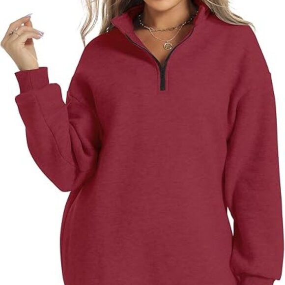 Roylamp Sweaters - Roylamp Womens Red Oversized Half Zip Long Sleeve Pullover Sweater Sz Small NWOT